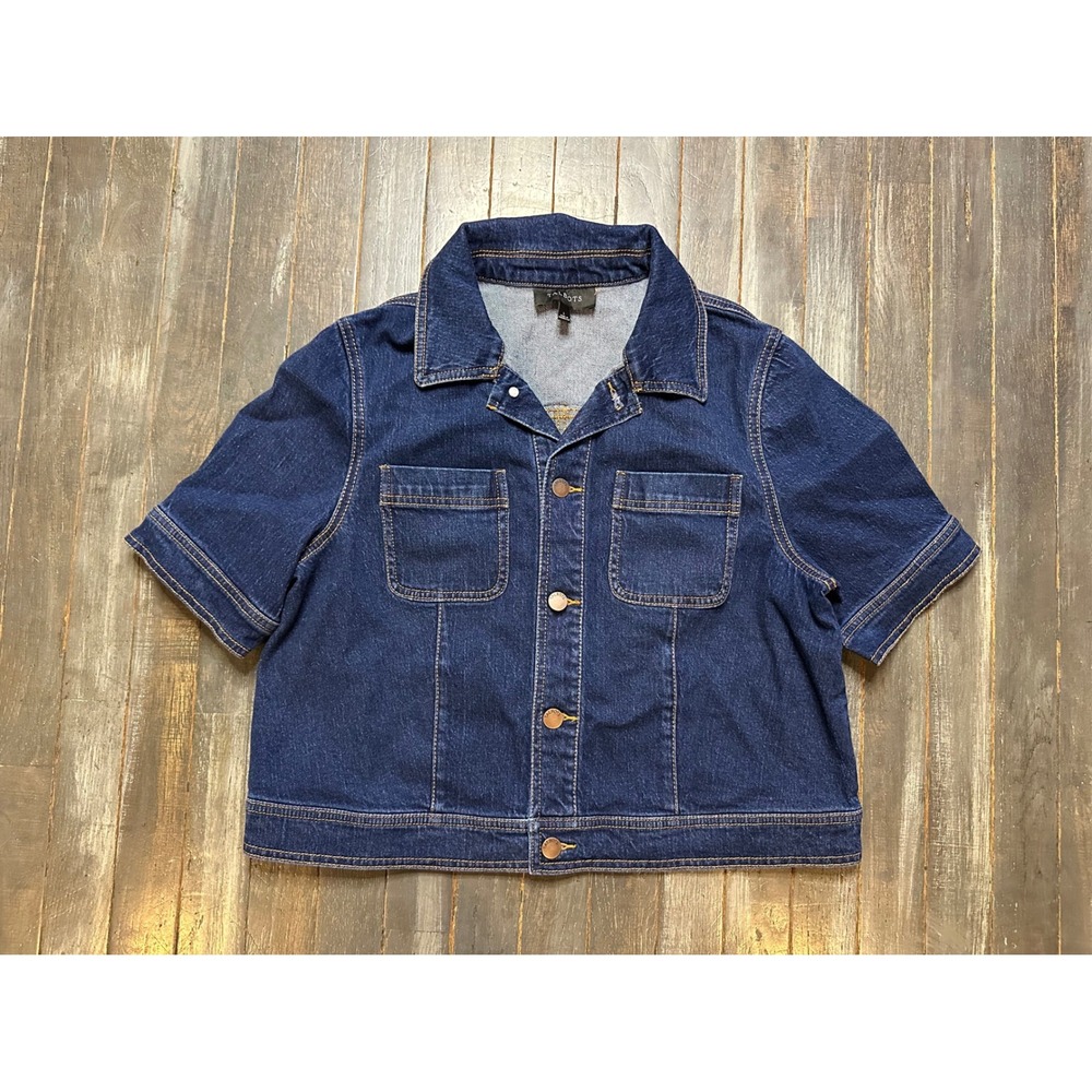 Talbots Short Sleeve Denim Jacket Erica Wash Dark Blue Cropped